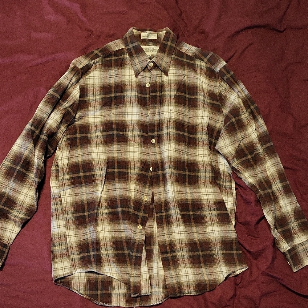 Brown, Cream & White Plaid Button-Down